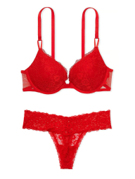 Комплект белья Victoria's Secret лиф Push-Up и трусики тонг 1159839761 (Красный 36C/L)