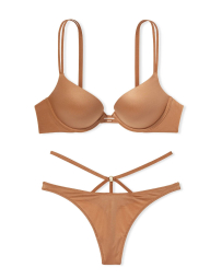 Гладкий комплект білизни Victoria's Secret погруддя Push-Up та трусики тонг 1159839881 (Коричневий 38DD/XL)