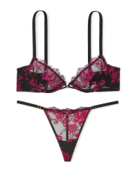 Кружевной комплект Victoria's Secret бюст и трусики стринги 1159839888 (Черный 38C/L)