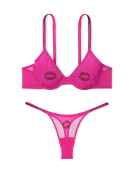 Комплект белья Victoria's Secret бюст и трусики тонг со стразами 1159839975 (Розовый 38C/XL)