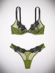 Женский комплект белья Victoria's Secret бюст и трусики тонг в горошек 1159839977 (Зеленый 38D/L)