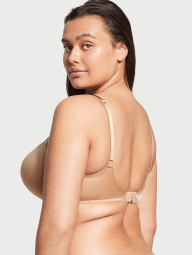 Гладкий комплект белья Victoria's Secret бюст Push-Up и трусики тонг со стразами 1159840075 (Бежевый 32B/S)