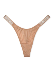 Гладкий комплект белья Victoria's Secret бюст Push-Up и трусики тонг со стразами 1159840075 (Бежевый 32B/S)
