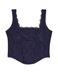 Мереживний комплект білизни Victoria's Secret Pink корсетний топ та трусики тонг 1159840110 (Синій S)