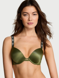 Комплект белья со стразами Victoria's Secret лиф Push-up и трусики тонг 1159840122 (Зеленый 36D/L)