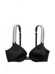 Комплект білизни зі стразами Victoria's Secret ліф Push-up та трусики тонг 1159840127 (Чорний 32C/S)
