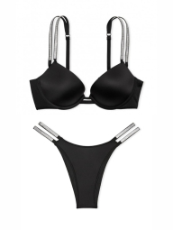 Комплект белья со стразами Victoria's Secret лиф Push-up и трусики бразильяны 1159840131 (Черный 32B/XS)