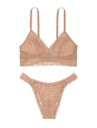 Шикарный комплект белья Victoria's Secret бралетт и трусики бразильяны 1159840133 (Бежевый XL)