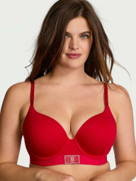 Комплект белья с логотипом из страз Victoria's Secret лиф Push-up и трусики танга 1159840233 (Красный 34A/XS)