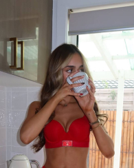 Комплект белья с логотипом из страз Victoria's Secret лиф Push-up и трусики танга 1159840233 (Красный 34A/XS)