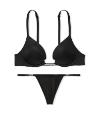Комплект белья со стразами Victoria's Secret лиф Push-up и трусики стринги 1159840238 (Черный 36DD/L)