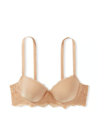 Женский гладкий комплект Victoria's Secret лиф и трусики стринг бикини 1159840245 (Бежевый 40C/XL)