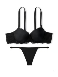 Женский комплект белья Victoria's Secret лиф и трусики стринги 1159840370 (Черный 32A/XS)