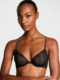 Эффектный комплект белья Victoria's Secret лиф и трусики тонг со стразами 1159840434 (Черный 38C/L)
