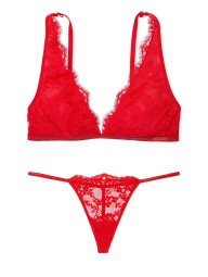 Шикарный комплект белья Victoria's Secret лиф триангл и трусики стринги со стразами 1159841155 (Красный XS)