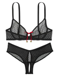 Комплект білизни з дзвіночками Victoria's Secret ліф та трусики 1159841245 (Чорний 34B/M)