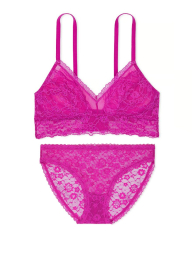 Шикарный кружевной комплект белья Victoria's Secret бралетт и трусики бикини 1159841338 (Розовый L)