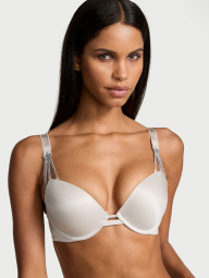 Обворожительный комплект белья со стразами Victoria's Secret бюст Push-Up и трусики бразильяны 1159841621 (Серый 32B/XS)