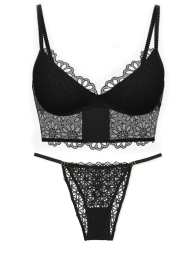 Эффектный комплект Victoria's Secret бюст Push-Up и трусики бразильяны 1159841815 (Черный 34C/M)
