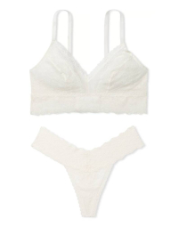 Кружевной комплект белья Victoria's Secret бралетт и трусики тонг 1159841972 (Молочный S)
