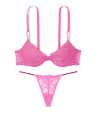 Женский комплект белья Victoria's Secret бюстгальтер и трусики стринги со стразами 1159842077 (Розовый 34B/M)