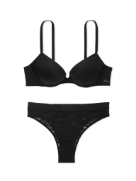 Эффектный комплект белья Victoria's Secret Pink бюст Super Push-Up и трусики бразилианы 1159842141 (Черный 32B/XS)