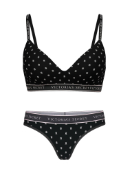 Женский комплект белья Victoria's Secret лиф и трусики тонг 1159842248 (Черный 34A/S)