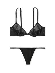 Эффектный комплект белья Victoria's Secret бюст и трусики стринги со стразами 1159842281 (Черный 40C/XL)