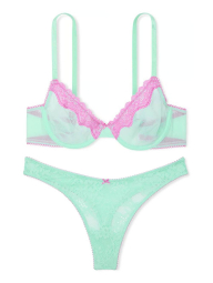 Комплект белья Victoria's Secret бюст и трусики тонг 1159842494 (Бирюзовый 36C/L)