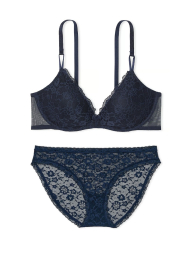 Мереживний комплект білизни Victoria's Secret бюст Push-Up і бікіні трусики 1159842608 (Синій 36B/L)
