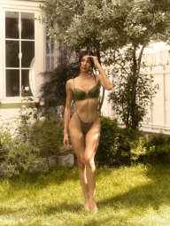 Мереживний комплект білизни Victoria's Secret погруддя та трусики стрінги 1159844004 (Зелений 34C/M)