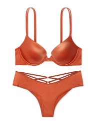 Гладкий комплект білизни Victoria's Secret погруддя Push-Up та трусики чики 1159845539 (Коричневий 34A/S)