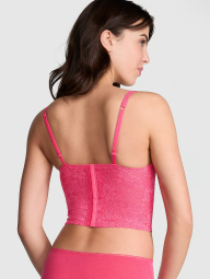 Кружевной комплект белья Victoria's Secret Pink корсетный топ и трусики тонг со стразами 1159846726 (Розовый XL)