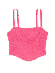 Кружевной комплект белья Victoria's Secret Pink корсетный топ и трусики тонг со стразами 1159846726 (Розовый XL)