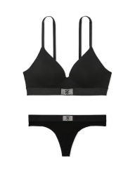 Женский комплект белья со стразами Victoria's Secret лиф и трусики тонг 1159847496 (Черный 34A/S)