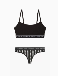 Женский комплект Calvin Klein бюст-топ и трусики тонг 1159847843 (Черный XS)