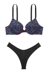 Комплект білизни Victoria's Secret погруддя Push Up та трусики тонг 1159848422 (Чорний 32B/XS)