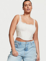 Кружевной комплект белья Victoria's Secret корсет и трусики тонг со стразами 1159849120 (Молочный M)