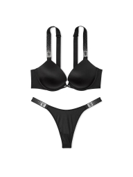 Комплект белья со стразами Victoria's Secret бюст Push-up и трусики тонг 1159849842 (Черный 34C/M)