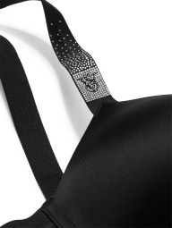 Комплект белья со стразами Victoria's Secret бюст Push-up и трусики тонг 1159849842 (Черный 34C/M)