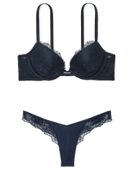 Комплект белья Victoria's Secret бюстгальтер Push-up и трусики тонг 1159849853 (Синий 34A/S)