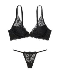 Шикарный кружевной комплект белья Victoria's Secret бюст и трусики стринги 1159850416 (Черный 34DD/M)
