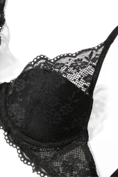 Шикарный кружевной комплект белья Victoria's Secret бюст и трусики стринги 1159850416 (Черный 34DD/M)