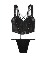 Роскошный комплект Victoria's Secret корсетный топ и трусики стринг бикини 1159850594 (Черный S)