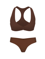 Гладкий комплект белья Victoria's Secret бралетт с технологией FeatherSoft и трусики тонг 1159852273 (Коричневый S)