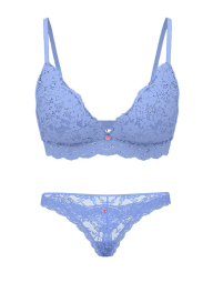 Нежный кружевной комплект белья Victoria's Secret бюст бралетт и трусики тонг 1159852318 (Голубой XL)