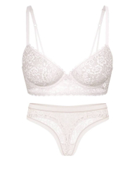 Кружевной комплект белья Victoria's Secret лиф и трусики тонг 1159852352 (Молочный 34C/S)