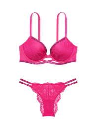 Кружевной комплект белья со стразами Victoria's Secret бюст и трусики бразилиана 1159852773 (Розовый 32B/XS)