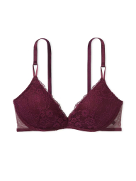 Кружевной комплект  Victoria's Secret бюст Push-Up и трусики тонг со стразми 1159853318 (Бордовый 34D/S)