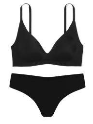 Бесшовный комплект белья Victoria's Secret бюст Push-up и трусики тонг 1159853527 (Черный M)